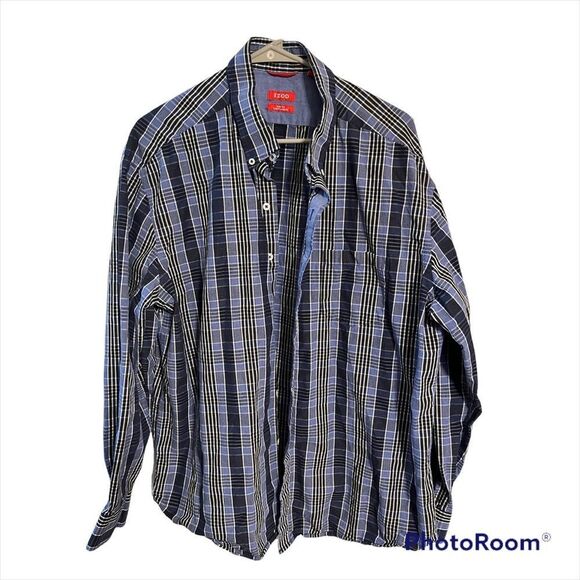 Mens blue plaid button down shirt xxl slim fit izod - Picture 1 of 6